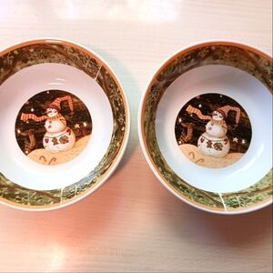 Two Ceramic Snowman Design Bowls